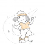 accessory anthro bottomless clothed clothing dancing eyes_closed featureless_crotch front_view headband male navel shirt simple_background solo topwear t-shirt white_background aquacoon peanuts_(comic) snoopy beagle canid canine canis domestic_dog hunting_dog mammal scent_hound 1:1 signature