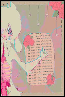 ambiguous_gender anthro bodily_fluids crying flower fur glamfur gore plant rose_(flower) scene_haircut solo tears text white_body white_fur fr34kpet wynter_(fr34kpet) canid canine canis domestic_dog mammal english_text