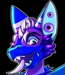 anthro blue_body blue_fur fur hypnotic_eyes male open_mouth pink_body pink_fur profile purple_body purple_eyes purple_fur ringed_eyes sharp_teeth solo speaker_ears teeth tongue tongue_out zipper damsonfox freakuency ampwave alpha_channel icon