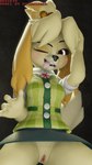 3d_(artwork) 9:16 animal_crossing anthro blender_(artwork) bottomwear canid canine canis clothed clothing digital_media_(artwork) domestic_dog female genitals hi_res isabelle_(animal_crossing) isabelle_(highwizard) looking_at_viewer mammal monotone_bottomwear monotone_clothing monotone_skirt nintendo no_underwear one_eye_closed pencil_skirt presenting presenting_pussy pussy quickix skirt solo tongue tongue_out wink