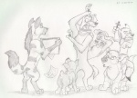 ambiguous_gender creating_art cross drawing drawing_(object) feral group holding_cross holding_object humor paper rejection shocked sketchbook tail what af canid canine canis domestic_dog hyena mammal spotted_hyena graphite_(artwork) greyscale monochrome traditional_media_(artwork)