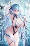 5_fingers big_breasts blue_hair blush breasts cleavage clothed clothing female fingers hair hand_behind_head long_hair looking_at_viewer not_furry raised_arm solo swimwear sora72iro_kaba9 elf humanoid hi_res