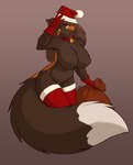 anthro bell bell_collar big_breasts big_tail biped black_nose breasts brown_body brown_ears brown_fur brown_hair brown_tail cheek_tuft chest_tuft christmas_clothing christmas_headwear clothed clothing collar dipstick_tail facial_tuft featureless_crotch female female_anthro fingers fluffy fluffy_tail front_view fur gloves hair handwear hat headgear headwear holding_bag holding_object holding_sack holidays huge_breasts huge_tail humanoid_hands legwear long_hair looking_at_viewer markings monotone_hair mostly_nude multicolored_body multicolored_fur multicolored_tail naturally_censored navel nipple_tuft orange_body orange_eyes orange_fur orange_inner_ear orange_markings orange_pupils orange_tail pupils red_clothing red_gloves red_handwear red_legwear red_thigh_highs sack santa_hat smile solo standing tail tail_markings thick_tail thigh_highs three-quarter_view tuft white_body white_fur white_tail white_tail_tip starfighter christmas miriam_(starfighter) canid canine fox mammal 2022 colored digital_media_(artwork) hi_res portrait shaded signature three-quarter_portrait