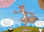 3_toes 4_fingers anthro arm_tuft balancing bandage bandaged_arm bandaged_leg big_tail black_body black_fur black_nose breasts casual_nudity cherry_blossom cherry_blossom_tree cherry_tree chest_tuft clawed_fingers claws clothed clothed/nude clothed_anthro clothed_male clothing collarbone countershade_crotch countershade_face countershade_genitalia countershade_neck countershade_pussy countershade_torso countershading dialogue digitigrade ear_piercing ear_tuft feet female fingers flower fluffy fluffy_tail fruit_tree fur genitals green_eyes head_tuft hill hindpaw hip_tuft humor kung_fu logo narrowed_eyes nipples nude nude_anthro nude_female on_one_leg one_eye_closed only_one_nude open_mouth open_smile orange_eyes outdoor_nudity outside pawpads paws piercing pink_nipples plant prunus_(flower) pubic_mound public public_indecency public_nudity pussy shoulder_tuft sky slim small_breasts smile snout solo speech_bubble sports_tape standing tail tail_tuft tan_body tan_fur teeth text toe_claws toes training tree tuft white_body white_countershading white_fur sibi_the_messtress dreamworks kung_fu_panda master_po_ping master_shifu zhen_(kung_fu_panda) ailurid bear canid canine corsac_fox fox giant_panda mammal red_panda true_fox 2024 absurd_res artist_logo english_text hi_res url