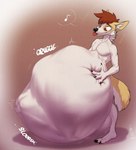 abdominal_bulge anthro digestion digestion_noises holding_stomach male pushing_out resisting rumbling_stomach solo tongue tongue_out vore lunlunfox scraps_(bigscraps) canid canine mammal digital_media_(artwork) hi_res