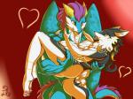 anthro breasts duo featureless_breasts female fur hair heart_symbol horn hug male male/female membrane_(anatomy) membranous_wings muscular muscular_male nude smile tail wings d.angelo mythology canid canine dragon mammal mythological_creature mythological_scalie scalie absurd_res hi_res