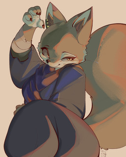 anthro black_nose clothed clothing fully_clothed fur looking_at_viewer pose simple_background smile tail tan_background whiskers conditional_dnp tohupo dreamworks kung_fu_panda zhen_(kung_fu_panda) canid canine corsac_fox fox mammal true_fox 2024 dated digital_media_(artwork) hi_res signature