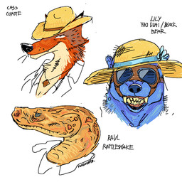 ambiguous_gender anthro blue_body clothing cowboy_hat eyewear fur goggles group hat headgear headwear jewelry necklace new_vegas orange_body orange_fur sharp_teeth simple_background snout sun_hat teeth text topwear trio wearing_goggles wearing_hat white_background fordowner fallout microsoft lily_bowen raul_tejada rose_of_sharon_cassidy bear black_bear canid canine canis coyote mammal pit_viper rattlesnake reptile scalie snake ursine viper yao_guai 1:1 artist_name bust_portrait english_text headshot_portrait hi_res portrait signature female_(lore) male_(lore)
