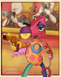 aiming ambiguous_gender angry anthro blurred_background camera gun handgun mannequin mouthless not_furry photographing ranged_weapon revolver solo weapon ideac glitch_productions the_amazing_digital_circus yusuf_dikec zooble_(tadc) animate_inanimate humanoid living_toy absurd_res hi_res nonbinary_(lore)