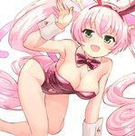 alternative_fashion big_breasts blush bodysuit bow_ribbon breasts bunny_costume clothing costume fake_ears fake_rabbit_ears fangs female green_eyes hair huge_breasts j-fashion long_hair navel open_mouth pink_hair simple_background skinsuit smile solo teeth tight_clothing nuyums sanrio show_by_rock!! rosia_(show_by_rock!!) animal_humanoid cat_humanoid domestic_cat felid felid_humanoid feline feline_humanoid felis humanoid mammal mammal_humanoid absurd_res hi_res