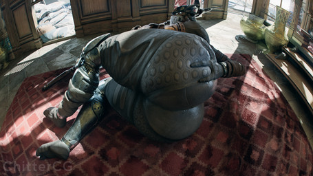 4_arms 4_eyes anthro big_butt butt hand_on_butt huge_butt inside lying male multi_arm multi_eye multi_limb on_side pillow rug solo stairs vase veil deepspacebug bungie destiny_(series) destiny_2 variks alien eliksni 16:9 3d_(artwork) digital_media_(artwork) hi_res widescreen