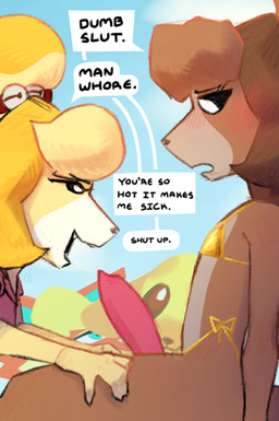 animal_genitalia animal_penis anthro anthro_on_anthro being_watched bickering big_penis bikini blonde_hair blush blush_lines brown_body brown_fur brown_hair canine_genitalia canine_penis clothed clothed_anthro clothed_female clothed_male clothing crossdressing crossdressing_male dialogue dirty_talk duo_focus embarrassed eye_contact female female_anthro fur genitals gold_bikini group hair hand_on_leg hand_on_thigh imminent_fellatio imminent_oral imminent_sex looking_at_another male male/female male_anthro open_mouth outside penis public public_exposure red_penis side-tie_bikini side_view sitting speech_bubble string_bikini swimwear talking_to_another talking_to_partner text two-piece_swimsuit yellow_body yellow_fur tofuuu animal_crossing golden_week nintendo audie_(animal_crossing) digby_(animal_crossing) isabelle_(animal_crossing) canid canine canis domestic_dog mammal shih_tzu toy_dog wolf 2026 digital_drawing_(artwork) digital_media_(artwork) english_text brother_(lore) brother_and_sister_(lore) incest_(lore) incestuous_temptation_(lore) sibling_(lore) sister_(lore)