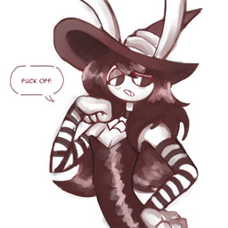 anthro arm_warmers armwear big_ears big_hat choker clothing dialogue dress female hair hand_on_hip hand_on_own_hip humanoid_hands jewelry long_hair necklace pattern_arm_warmers pattern_armwear pattern_clothing profanity solo speech_bubble striped_arm_warmers striped_armwear striped_clothing stripes talking_to_viewer text wearing_hat omnii34 glitch_productions the_amazing_digital_circus gooseworx's_post-transition_jax_design jax_(tadc) lagomorph leporid mammal rabbit 1:1 2026 digital_drawing_(artwork) digital_media_(artwork) english_text trans_(lore) trans_woman_(lore)