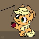 :3 acting_like_a_cat apple blonde_hair cheek_tuft clothing cowboy_hat facial_tuft female feral food freckles fruit green_eyes hair hat headgear headwear orange_body plant playing solo stick string tail tuft yellow_tail sugar_morning friendship_is_magic hasbro my_little_pony applejack_(mlp) earth_pony equid equine horse mammal pony 1:1 animated short_playtime