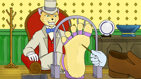 5_fingers 5_toes anthro black_nose blue_bow_tie bow_tie brown_clothing brown_footwear brown_shoes chair clothing coat_rack disembodied_hand duo fancy_clothing feet fingers foot_fetish foot_focus footwear fur furniture gloves green_sclera handwear hat headgear headwear humanoid_feet lightened_soles male on_chair orange_body orange_fur pink_inner_ear plantigrade plate restrained shoes shoes_removed sitting sitting_on_chair smile soles solo_focus teeth tickle_fetish tickle_torture tickling tickling_feet toe_restraints toes top_hat whiskers white_clothing white_gloves white_handwear white_hat white_headwear white_top_hat yellow_body yellow_fur mahaha ghibli the_cat_returns baron_humbert_von_gikkingen domestic_cat felid feline felis mammal 16:9 animated hi_res widescreen