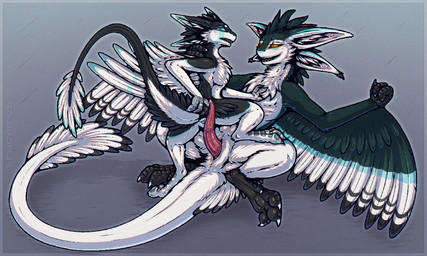 4_ears animal_genitalia anthro cloaca duo feathers female fur genitals male male/female multi_ear paws penis size_difference smaller_female shadarrius castor_(kalenai) syrius avali hi_res