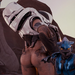 armguards armor bottomless brown_body butt clothed clothing cuirass duo face_covered female gesture grey_body hand_gesture hand_on_hip headgear helmet looking_at_viewer male mandibles open_mouth orange_eyes outside pointing pupils rear_view slit_pupils solo wide_eyed wide_hips churledbovine pickle_juice_(modeler) halo_(series) microsoft two_soyjaks_pointing xbox_game_studios alien sangheili scalie unggoy 1:1 3d_(artwork) colored digital_media_(artwork) hi_res meme