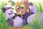 3:2 arcanine bodily_fluids collar cum cum_inside duo eevee english_text female feral generation_1_pokemon genital_fluids hi_res knot lionbun lying male male/female nintendo on_back pokemon pokemon_(species) profanity sex teasing text