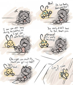 annoyed anthro bodily_fluids climbing dialogue duo expression_bubble eyes_closed female giving_gift humor paper simple_coloring sweat sweatdrop talking_to_another text miso_souperstar amelia_ves miso_(miso_souperstar) arthropod bee domestic_cat felid feline felis hymenopteran insect mammal ragdoll_cat 2025 comic digital_media_(artwork) english_text hi_res