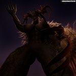 3d_(artwork) abs absurd_res american_mythology beast_(bloodborne) black_body black_fur bloodborne breasts claws cleric_beast_(bloodborne) deer digital_media_(artwork) dragonantojos eldritch_abomination female fromsoftware fur genitals hi_res humanoid indigenous_north_american_mythology low-angle_view mammal monster monstrous_humanoid mythology nipples north_american_mythology nude pussy solo sony_corporation sony_interactive_entertainment