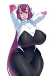 big_breasts breasts clothed clothing cosplay female hi_res horn horned_humanoid huge_breasts humanoid marvel not_furry pinkkoffin simple_background solo spider-gwen white_background