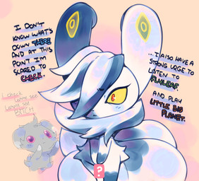 ambiguous_anthro ambiguous_gender anthro bilateral_gynandromorphism biped black_text blue_body blue_ears blue_fur blue_hair blush blush_lines chibi duo eyelashes featureless_hands fur fur_tuft gender_confusion genetic_chimerism gloves_(marking) grey_body grey_fur hair identity_crisis looking_at_another markings mouth_closed multi_tail multicolored_body multicolored_ears multicolored_fur multicolored_hair neck_tuft no_sclera one_eye_obstructed profanity pupils purple_eyes question_mark red_pupils solo_focus standing tail text tuft two_tone_body two_tone_ears two_tone_fur two_tone_hair white_body white_ears white_fur white_hair yellow_eyes ligma_(artist) nintendo pokemon pokemon_legends_z-a espurr felid generation_6_pokemon generation_9_pokemon mammal mega_evolution mega_meowstic pokemon_(species) 2025 digital_drawing_(artwork) digital_media_(artwork) english_text handwritten_text hi_res shaded soft_shading