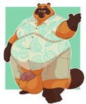 2020 animal_crossing anthro balls big_balls bottomwear brown_body brown_fur canid canine captainjusticevirtsuoso clothing fur genitals hi_res huge_balls humanoid_hands hyper hyper_balls hyper_genitalia justicecaptainv male mammal nintendo obese obese_anthro obese_male overweight overweight_anthro overweight_male penis raccoon_dog shirt shorts solo tanuki tom_nook_(animal_crossing) topwear