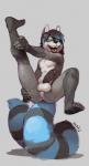 anthro anus balancing_on_tail balls barefoot belly biped black_body black_fur black_glans black_hair black_lips black_nose black_penis black_tail blue_body blue_fur blue_hair blue_tail butt claws colored_nails ear_piercing erection eyebrows feet fluffy fluffy_tail fur genitals glans gloves_(marking) green_eyes grey_background grey_body grey_claws grey_fur grey_nails hair half-closed_eyes hand_on_butt humanoid_genitalia humanoid_penis leg_markings lips long_hair long_tail looking_at_viewer looking_down male markings multicolored_body multicolored_fur multicolored_hair multicolored_tail nails narrowed_eyes nude open_mouth open_smile paws pecs penis perineum piercing pink_anus pink_tongue pose presenting presenting_anus presenting_hindquarters shadow sharp_teeth simple_background slim smile snout socks_(marking) solo spread_butt spread_legs spreading striped_markings striped_tail stripes tail tail_markings teeth thick_lips tongue tongue_piercing two_tone_hair two_tone_tail white_balls white_belly white_body white_fur white_perineum redic-nomad bassariscus mammal procyonid ring-tailed_cat hi_res signature