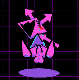 anthro armless arrow_(anatomy) balls front_view genitals humanoid_genitalia humanoid_penis male penis pink_body pink_penis simple_background solo spiral spiral_eyes vussybussy deltarune undertale_(series) darkner virovirokun 2025 digital_drawing_(artwork) digital_media_(artwork) hi_res