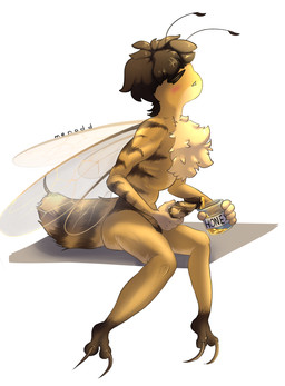 2_toes anthro bodily_fluids bottle brown_body brown_fur brown_hair chest_fur chest_tuft claws container cum ejaculation eyes_closed feet femboy flavored_cum fluffy fluffy_tail food fur genital_fluids genitals hair honey_(food) honey_cum jar male markings shy sitting skinny solo striped_body striped_fur striped_markings striped_tail stripes tail tail_markings toes tuft unusual_anatomy unusual_bodily_fluids unusual_cum unusual_genital_fluids wings yellow_body menadd arthropod bee honey_bee humanoid hymenopteran insect hi_res