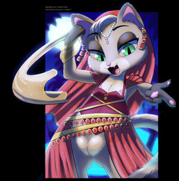 anthro arabian bedroom_eyes belly_dancer desert female flat_chested genitals green_eyes harem_outfit light looking_at_viewer moon moonlight narrowed_eyes nipples open_mouth outside pawpads seductive vulva young young_anthro young_female furnut domestic_cat felid feline felis mammal 2023 absurd_res hi_res