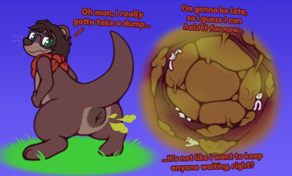 ambiguous_gender anal anal_vore anthro anus biped brown_body brown_fur brown_hair dialogue extreme_size_difference eyewear fart fart_cloud feces feces_in_ass fully_inside fur glasses grass green_eyes green_fart_cloud group hair hand_on_belly holding_in_feces internal looking_back micro nude_anthro oblivious plant poop_desperation puffy_anus size_difference standing tail text unaware_pred unaware_vore vore wearing_glasses whiskers yowesephth mammal mustelid otter 2024 digital_drawing_(artwork) digital_media_(artwork) english_description english_text hi_res