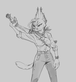 angry anthro bottomwear clock clothing denim denim_bottomwear denim_clothing ear_tuft facial_markings female fluffy fluffy_tail head_markings head_tuft holding_object holding_weapon jeans kerchief long_sleeve_shirt long_tail machete markings melee_weapon narrowed_eyes pants pointy_ears scabbard simple_background solo squint striped_markings stripes tail tuft unsheathing_weapon watch weapon wristwatch ruffu kara_(ruffu) caracal caracal_(genus) felid feline mammal digital_drawing_(artwork) digital_media_(artwork) monochrome sketch