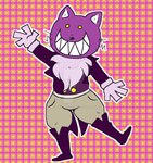 2020 4_fingers anthro black_nose boots bottomwear chest_tuft clothing colored distracting_watermark domestic_cat done-goofy-face dot_eyes fear_and_hunger felid feline felis fingers footwear gloves greeting greeting_viewer handwear jacket male mammal pants pattern_background pocketcat_(fear_&_hunger) pockets purple_body purple_boots purple_clothing purple_footwear purple_jacket purple_topwear raised_arm sharp_teeth simple_background smile solo standing tan_bottomwear tan_clothing tan_pants teeth topwear tuft watermark whiskers white_clothing white_gloves white_handwear white_inner_ear white_tuft yellow_eyes