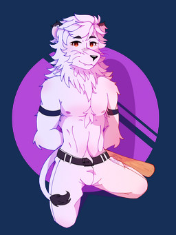 anthro armpit_hair bat_(object) belly_hair belly_tuft belt black_body black_eyebrows black_fur black_nose blush body_hair bottomwear brown_eyes bulge chest_hair chest_tuft clothed clothing ear_tuft eyebrows eyelashes fur hair hands_behind_back kneeling kneeling_on_ground long_hair long_tail looking_at_viewer male mane mascot muscular muscular_anthro muscular_male nipples pants pecs pink_inner_ear pink_nipples purple_background red_eyes round_ears shirtless simple_background slim smile smiling_at_viewer solo tail tail_tuft topless tuft whiskers white_body white_bottomwear white_clothing white_ears white_fur white_pants arvo_(artist) nippon_professional_baseball saitama_seibu_lions leo_(saitama_seibu_lions) felid lion mammal pantherine 2023 3:4 alpha_channel hi_res