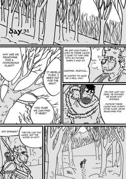 anthro beard dialogue duo ear_piercing facial_hair facial_piercing male male/male manly piercing teeth text husky92 european_mythology greek_mythology mythology bovid bovine humanoid mammal minotaur orc comic english_text hi_res monochrome multiple_scenes