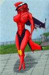 aircraft airplane amx amx_international anthro big_breasts breasts curvy_figure female huge_breasts italian jet machine red_body solo vehicle wide_hips ka-50blackshark aircraft_humanoid humanoid living_aircraft living_machine living_vehicle hi_res