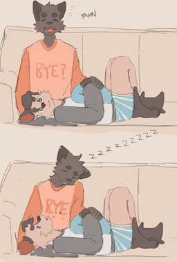 anthro biped black_body black_eyes black_fur duo floppy_ears fur furniture lying lying_on_another lying_on_sofa male on_sofa sitting sitting_on_sofa sleeping slim_anthro slim_male sofa white_body white_fur hemuchang pots_(hemuchang) shin_(hemuchang) canid canine canis domestic_dog felid mammal pantherine 2021 hi_res