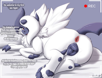 animal_genitalia animal_vulva anus bed bodily_fluids butt canine_genitalia canine_vulva claws cute_fangs dialogue fangs female female_feral feral fur furniture genital_fluids genital_focus genitals grey_vulva imminent_impregnation imminent_sex looking_back lying nude on_bed open_mouth pawpads plump_labia presenting profanity recording solo tail talking_feral teeth text thick_thighs three-quarter_view tongue vaginal_fluids vulva vulva_focus white_body white_fur 2vv7 conditional_dnp nintendo pokemon generation_6_pokemon mammal mega_absol mega_evolution pokemon_(species) 2025 digital_media_(artwork) english_text