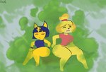 anthro duo eyes_closed fart fart_cloud fart_fetish farting_together female female_farting fur green_fart_cloud sitting thick_thighs yellow_body yellow_fur bawko animal_crossing nintendo ankha_(animal_crossing) isabelle_(animal_crossing) canid canine canis domestic_cat domestic_dog felid feline felis mammal 2021 hi_res