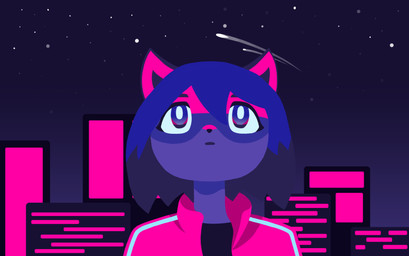 anthro city city_background cityscape female night solo mattomatte brand_new_animal studio_trigger michiru_kagemori canid canine mammal raccoon_dog tanuki absurd_res hi_res