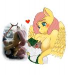 anthro breasts cleavage clothed clothing cuddling duo female hair heart_symbol hug nude wings blackbetty friendship_is_magic hasbro my_little_pony fluttershy_(mlp) camelid equid llama mammal