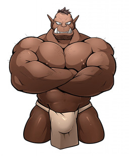 abs asian_clothing beard biceps body_hair bulge clothing east_asian_clothing facial_hair fundoshi hair humanoid_pointy_ears japanese_clothing male muscular muscular_humanoid muscular_male nipples not_furry pecs pointy_ears simple_background solo tusks underwear maldu humanoid mammal orc 2017 hi_res