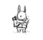 ambiguous_gender anthro biped black_eyes clothed clothing fur grass mouth_closed plant simple_background solo standing whiskers white_background sawlamander lagomorph leporid mammal rabbit 2024 black_and_white digital_media_(artwork) monochrome sketch