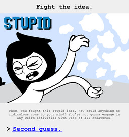 anthro black_body black_fur black_hair buckteeth clothed clothing duo eyes_closed eyewear fur furniture glasses hair human_focus looking_back not_furry_focus pixelated simple_background sofa standing_behind teeth text thought_bubble tongue tongue_out waving_arms white_body uglycoal homestuck ms_paint_adventures bec_noir jade_harley human mammal 2_frame_animation animated animated_comic comic digital_drawing_(artwork) digital_media_(artwork) english_text hi_res shaded simple_shading