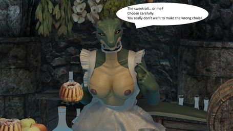 anthro clothed clothing dialogue female maid_uniform nipples solo sweetroll tavern text uniform blacklya blacklya_(modeler) bethesda_game_studios microsoft skyrim the_elder_scrolls the_lusty_argonian_maid argonian scalie 16:9 3d_(artwork) 4k absurd_res comic digital_media_(artwork) english_text hi_res widescreen