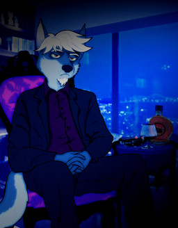 alcohol anthro beverage biped black_nose clothed clothing facial_hair fully_clothed grumpy hair inside looking_at_viewer male photo_background red_eyes sitting smoke solo suit two_tone_tail white_hair fredryk_phox canid canine mammal 2013 archived_source hi_res photography_(artwork)