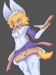 anthro big_ears blonde_hair book bow_ribbon clothed clothing female genitals hair holding_book holding_object legwear looking_down maid_uniform no_underwear open_mouth pussy solo thick_thighs thigh_highs uniform upskirt e-mana cyberconnect2 little_tail_bronx solatorobo flo_financier canid canine caninu canis chihuahua domestic_dog mammal toy_dog 2025 3:4 hi_res