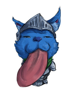 armor big_tongue blue_body blue_fur fur headgear helmet hyper hyper_tongue silly tongue tongue_out warrior katsumodokat epic_battle_fantasy nolegs_(ebf) domestic_cat felid feline felis limbless_cat mammal 3:4 hi_res