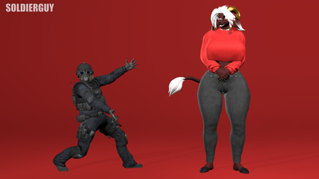 anthro colorful_background duo female male male/female mature_female red_background simple_background size_difference smile standing soldierguy ruby_(domi3d) soldier_(soldierguy) bovid caprine goat human mammal invalid_tag 16:9 3d_(artwork) 4k absurd_res digital_media_(artwork) hi_res source_filmmaker_(artwork) tagme watermark widescreen
